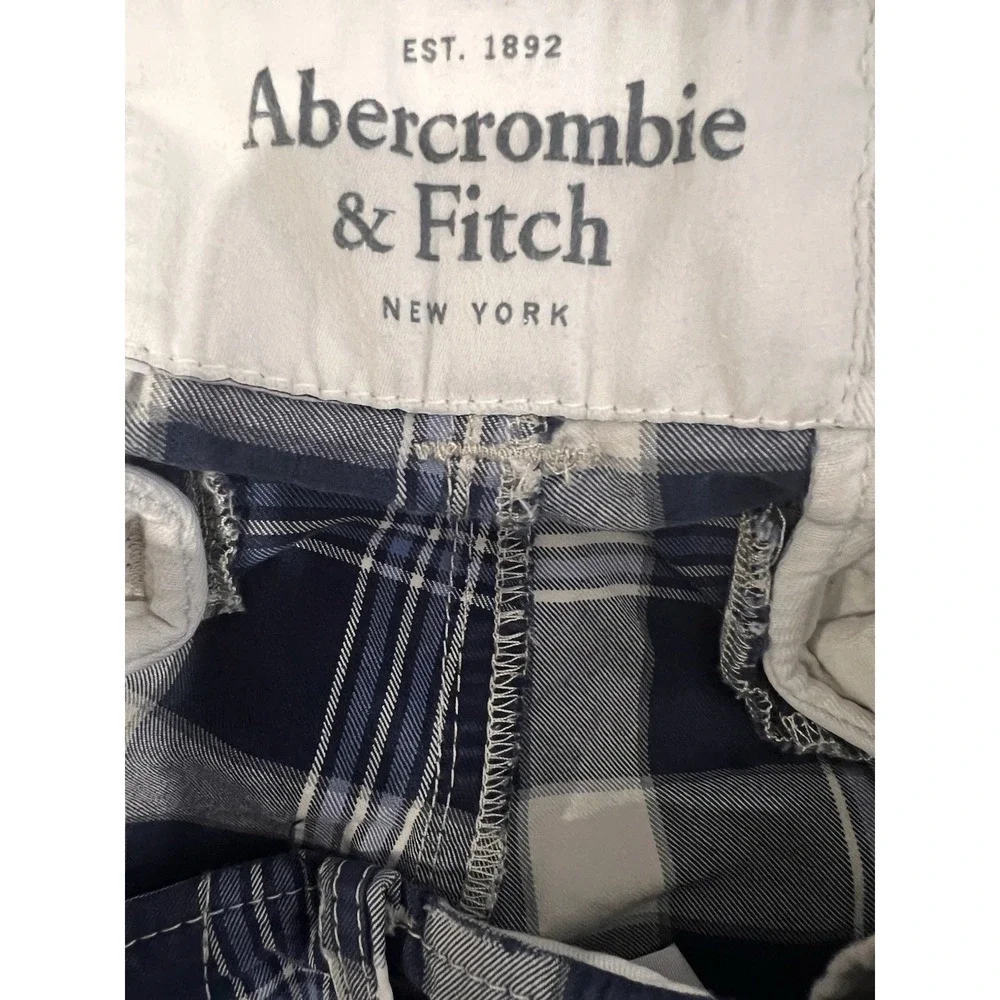 VTG Abercrombie‎ & Fitch Shorts Men 32 Blue White Plaid Y2K Baggy 90s Grunge